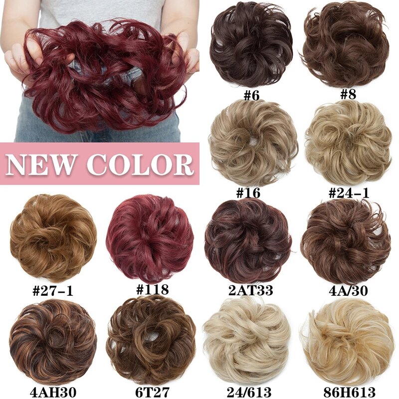 HAIRRO Synthetic Elastic Hair Scrunchie Curly Chignons Hair Rope Natural Fake Hair Bun Curly Clip in Hair Ponytails Extensions