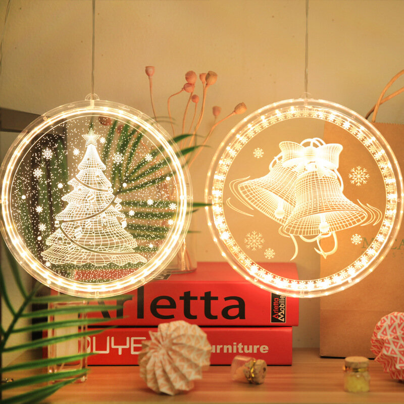 Giáng Sinh Mới Trang Trí Đèn LED Nhỏ Đèn Lồng Kỳ Nghỉ Phòng Cách Bố Trí 3D Hút Treo Cửa Sổ Đèn Hình Hoa Tuyết Ông Già
