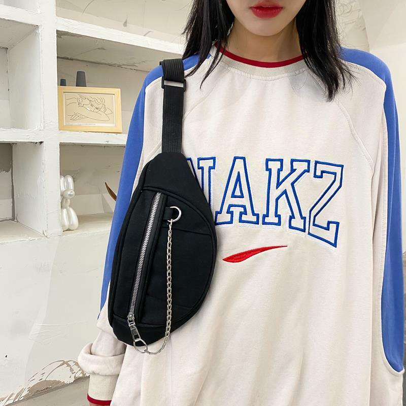 Marsupi donna catena Harajuku College coppie scuola Hip-pop borsa di tela Vintage Hong Kong Style Student Cross Body Fanny Pack