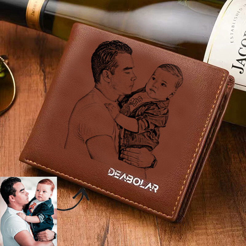 Men's Custom Engraving Photo Casual Short Wallet Three Fold Picture Wallet Custom Picture Text Father's Day Gift Picture Purse
