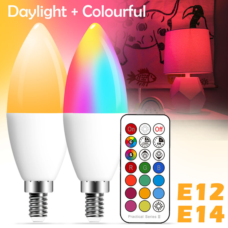 E14 LED Smart Bulb Candle Color Indoor Neon Sign Light Bulb RGB Tape With Controller Lighting 220V E12 Dimmable Lamp For Home