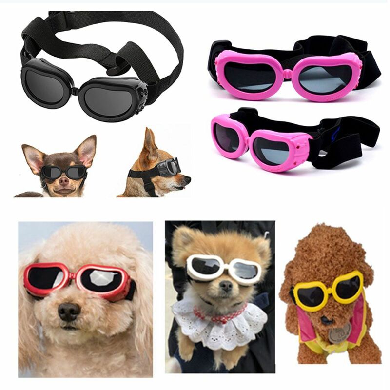 Occhiali da sole per cani di piccola taglia occhiali di protezione a prova di UV impermeabili con spallacci regolabili occhiali per animali domestici antivento per cani