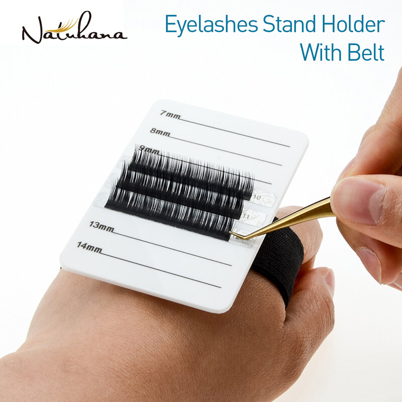 NATUHANA Acrylic Eyelash Extension Organizer Pallet False Lash Stand Tile Palette Eyelash Adhesive Glue Ceramic Holder with Belt