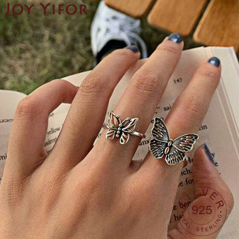 925 Sterling Silver Butterfly Rings for Women New Fashion Vintage Punk Fine Jewelry Birthday Party Accessories Gifts