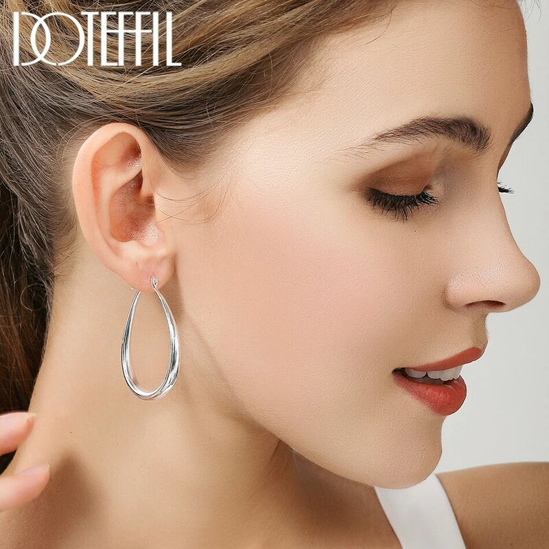 DOTEFFIL-925 Sterling Silver Smooth Circle Hoop Earrings para Mulheres, Lady Gift, Fashion Charme, Alta Qualidade, Jóias para Casamento, 41mm