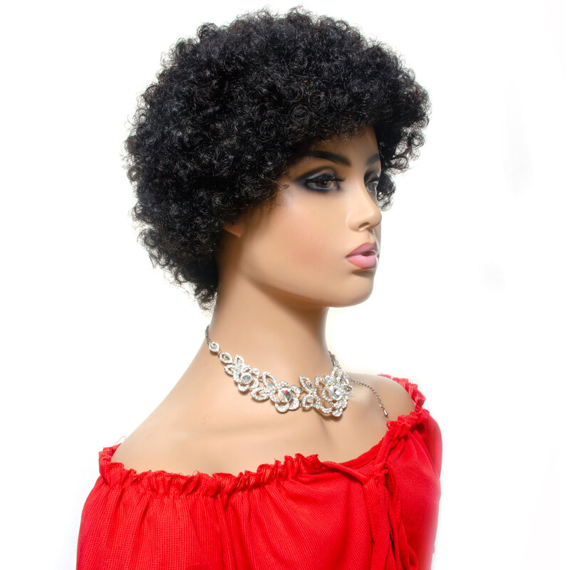 Krótki Afro perwersyjne peruki brazylijski natura Curl peruki Remy włosy prawdziwe ludzkie włosy pełne peruki dla kobiet naturalny kolor Yepei włosów