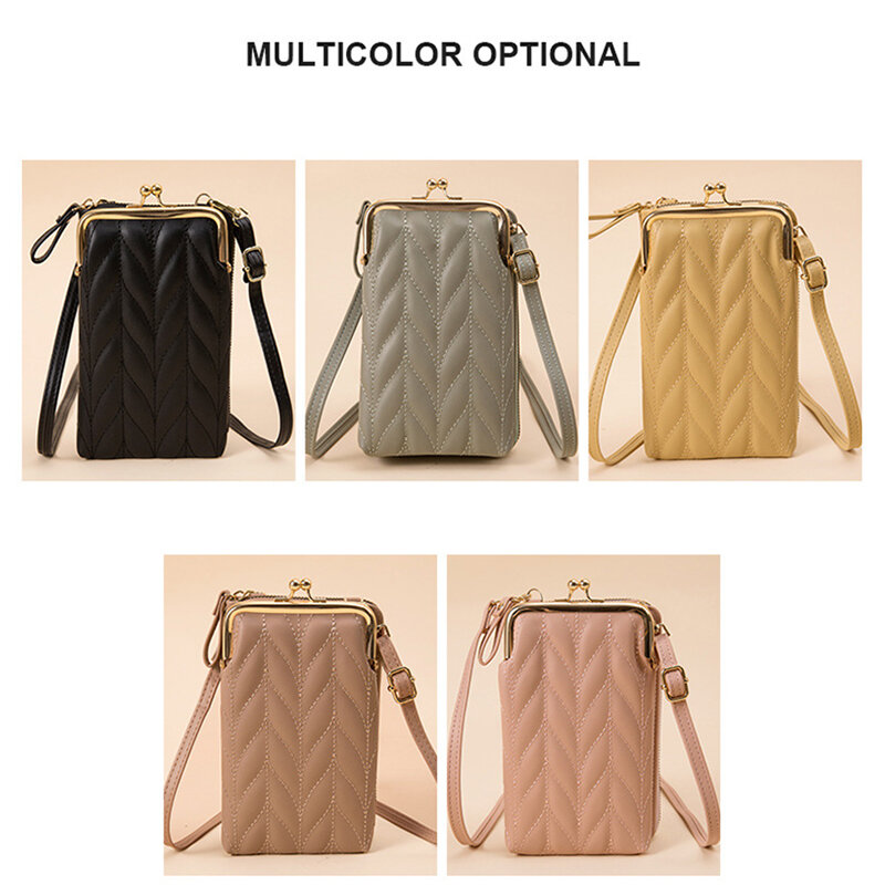 Cell Phone Bags For Women Mini Crossbody Bags Clip Design Leather Mobile Wallet Purses Mini Luxury Mobile Shoulder Bag