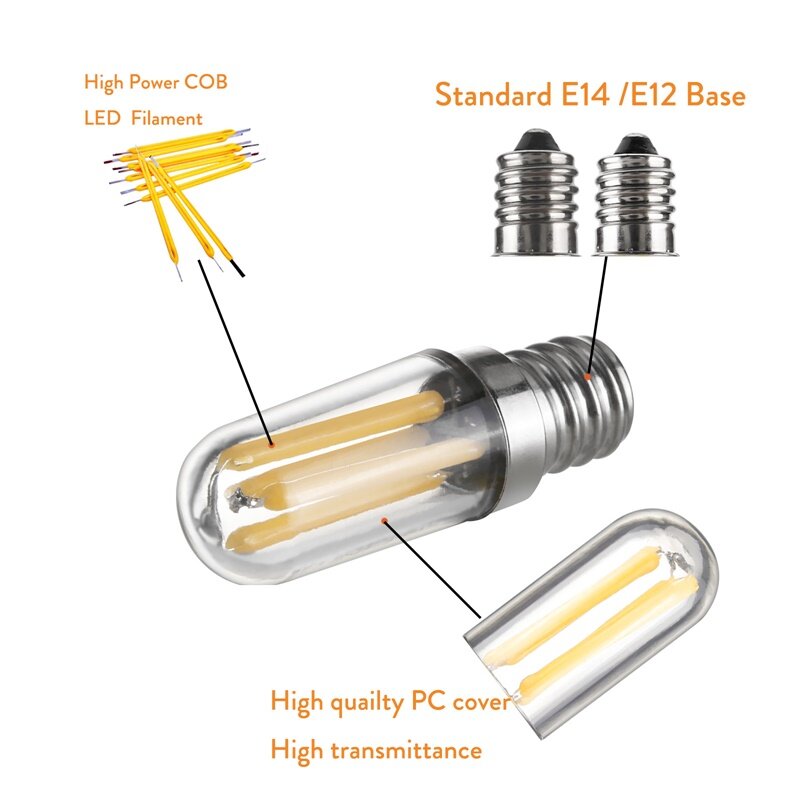Lâmpada de led dimerizável e12 e14 110v 220v, filamento cob de 4w para lustre, substitui lâmpadas de luz halógena de 30w