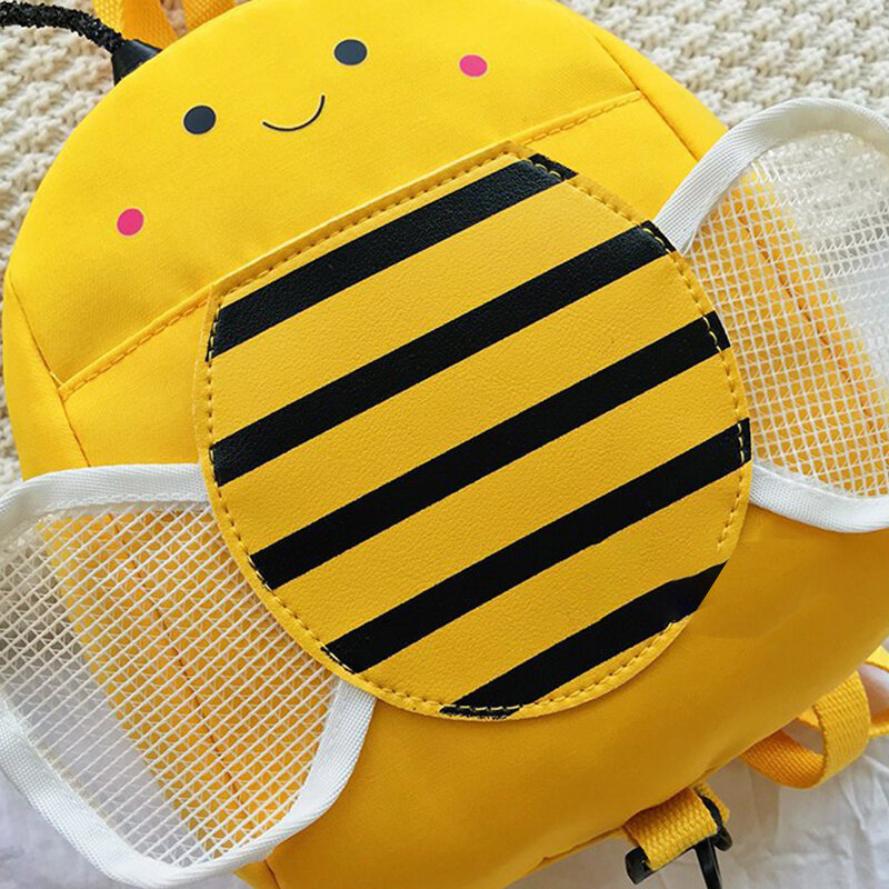 Mochila con forma de abeja para niños y niñas, morral con correa antipérdida segura, diseño con cremallera, suministro para guardería, novedad