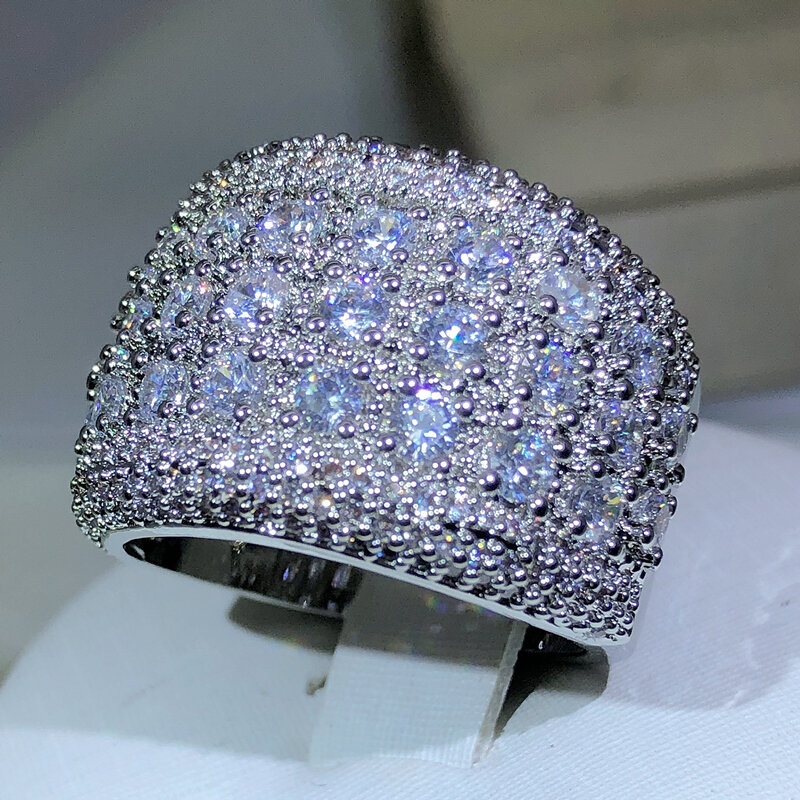 Nowa luksusowa runda 925 Sterling srebrny, zwracający uwagę cyrkon pierścionek zaręczynowy dla kobiet Lady prezent na rocznicę biżuteria hurtowo sprzedać