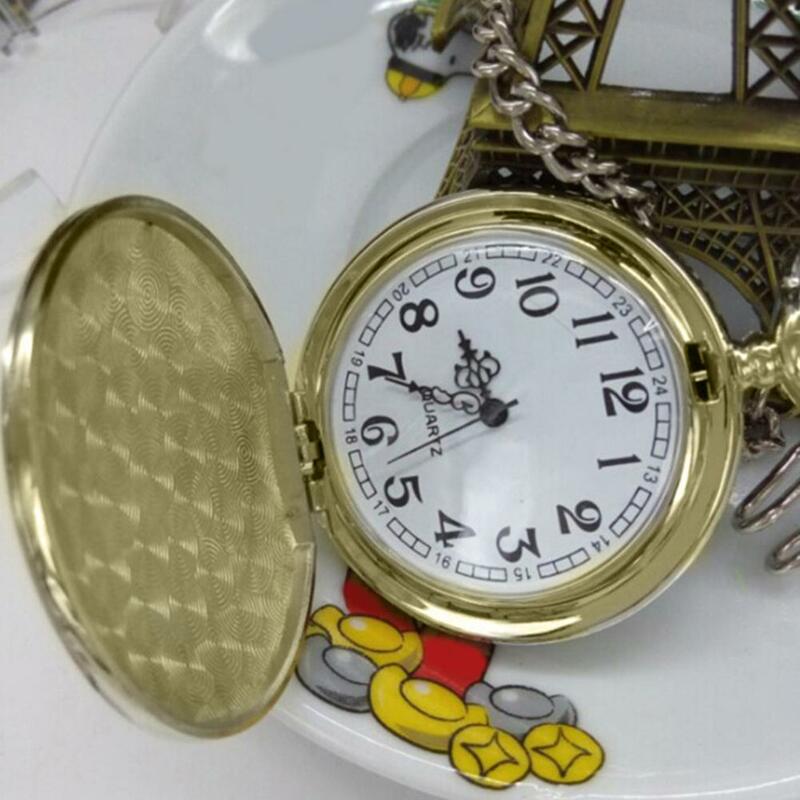 ساعة كوارتز بنمط هندسي للرجال والنساء ، قلادة برونزية ، سلسلة قلادة عتيقة ، ساعات جيب فوب ، هدية عيد ميلاد
