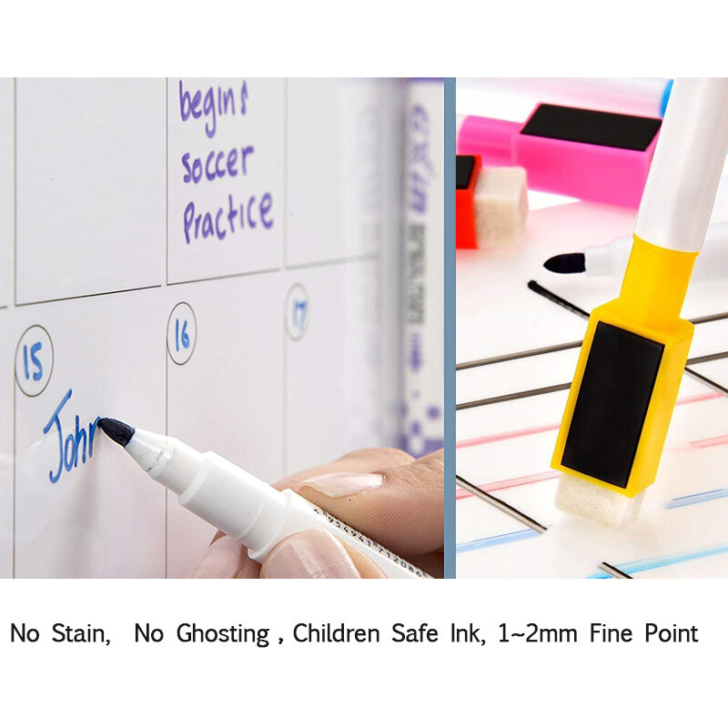 Tableau blanc magnétique hebdomadaire et mensuel pour réfrigérateur, autocollant magnétique, calendrier, marqueur, mémo, planche à dessin pour notes