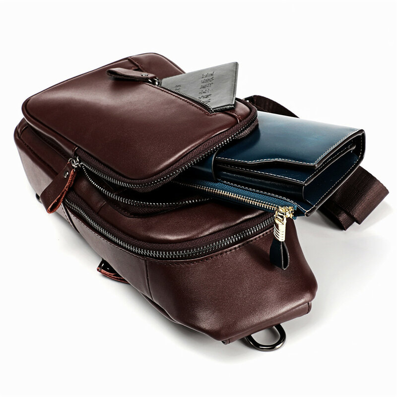 RETROGOO – sac de poitrine en cuir véritable pour hommes, sacoche décontractée à bandoulière, sac de voyage de jour à la mode