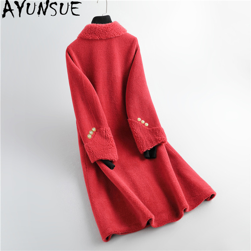 Ayunrue-abrigo de pelo auténtico de oveja para mujer, chaquetas de lana de estilo coreano Gxy423, otoño e invierno, elegante, largo, 2021
