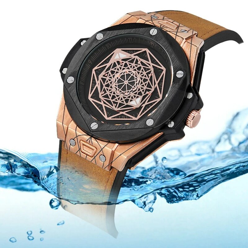 Крутые мужские часы, мужские дизайнерские часы, роскошные часы, брендовые кварцевые наручные часы, мужские водонепроницаемые спортивные мужские часы, розовое золото, Relogio