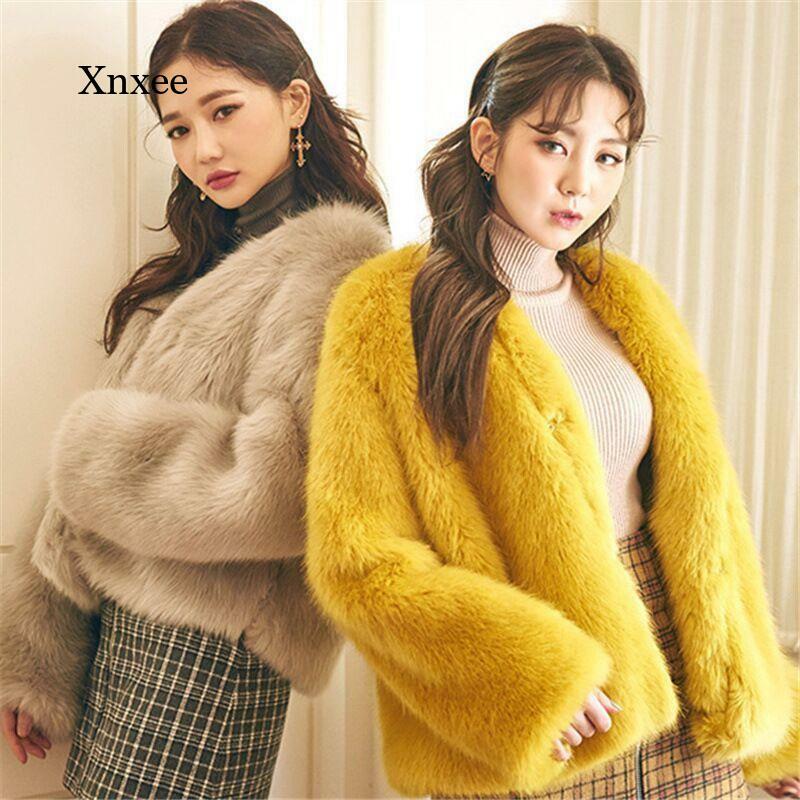 Casaco de pele de vison falso novo inverno coreano luxo solto casaco grosso quente feminino de pelúcia all-match curto casacos outwear