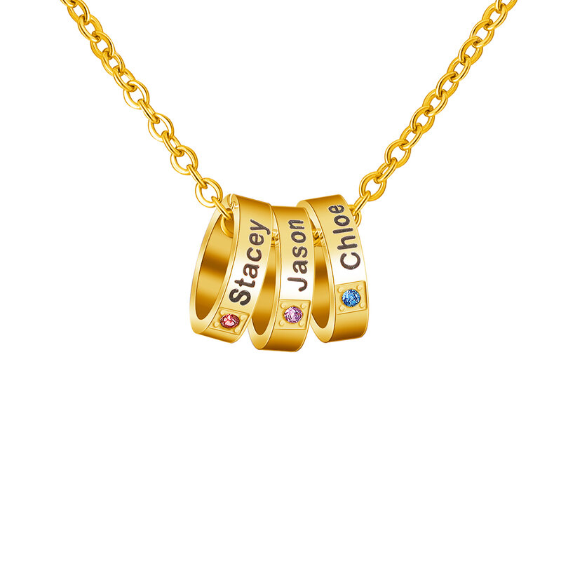 Nomi di famiglia personalizzati collana Birthstone nomi in acciaio inossidabile anello pendenti collana gioielli regalo