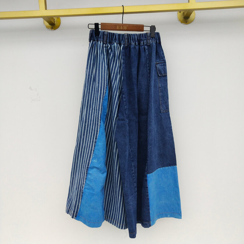 BRIDGEWATER Street Kontrast Farbe Jeans Frauen Sommer 2021 Neue Hohe Elastische Taille Breite Bein Gerade Ankle-länge Denim Hosen