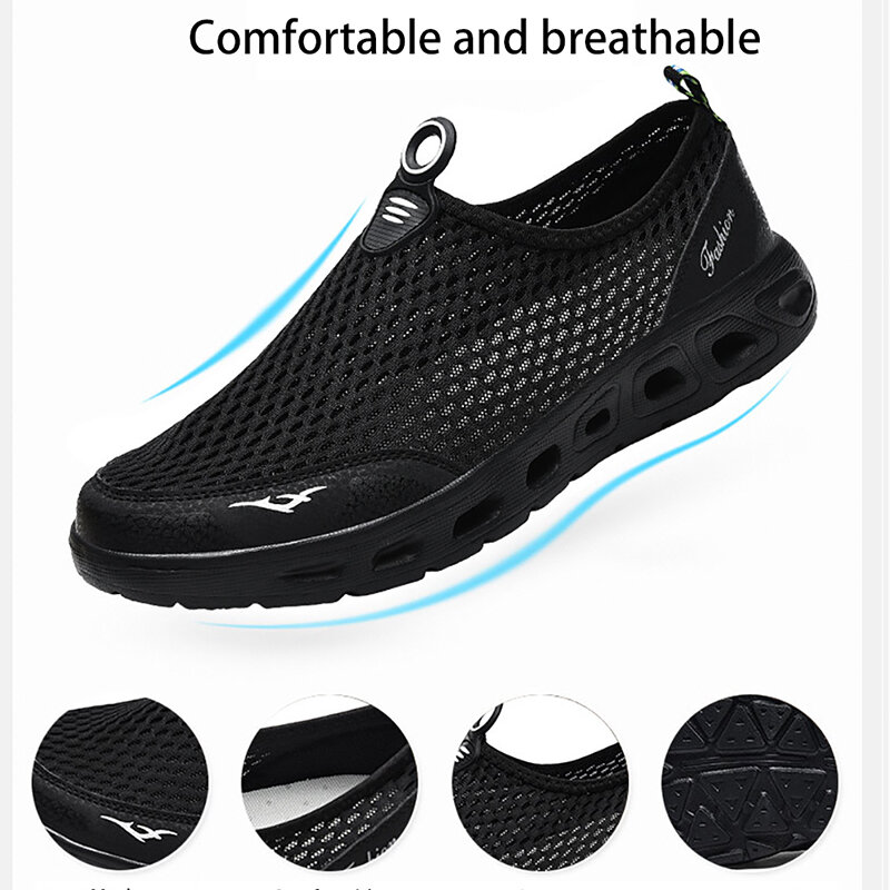 Men's Mesh Casual Shoes Summer New Breathable Sandals Lightweight Slip-On Water Shoes Outdoor Beach Shoes Quick-Drying Sneakers