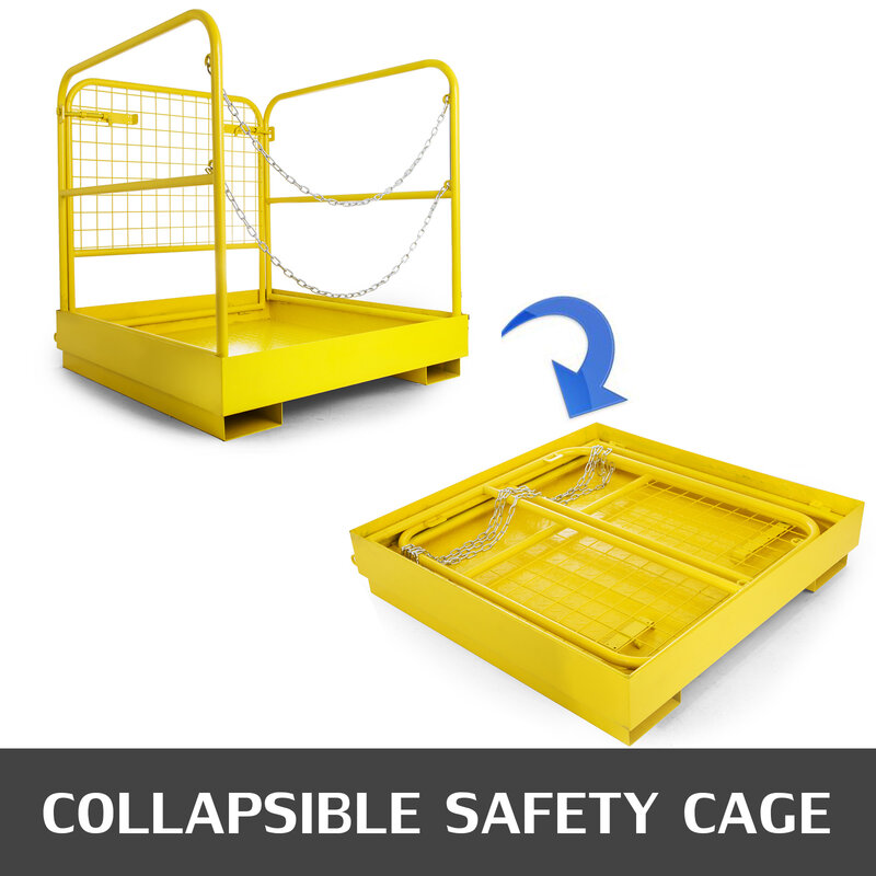 VEVOR Forklift Safety Cage Aerial Fence Rails 36x36 Inch Work PlatformFold Down Lift Basket Heavy Duty Steel Construction