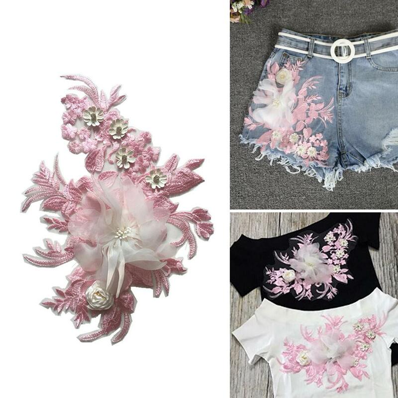 Parche bordado de flores de encaje 3D, tela de costura nupcial, pegatina de costura, apliques bonitos en la ropa, accesorio de bricolaje