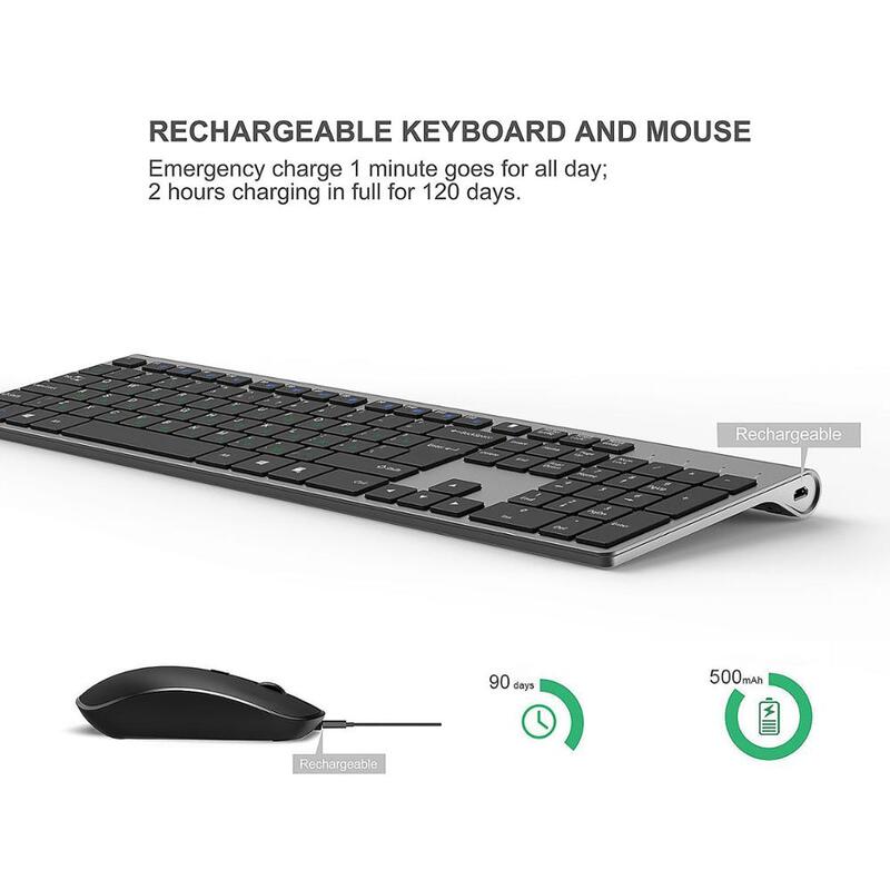Wireless keyboard mouse , 2.4 gigahertz stable connection rechargeable battery, Full-size Russian layout,Black grey Silver white