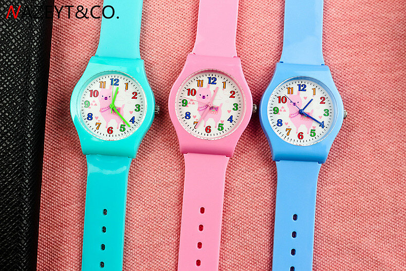 Droshipping-reloj analógico de silicona para mujer y niños, pulsera con esfera de Alpaca rosa, para estudiantes medianos, regalo