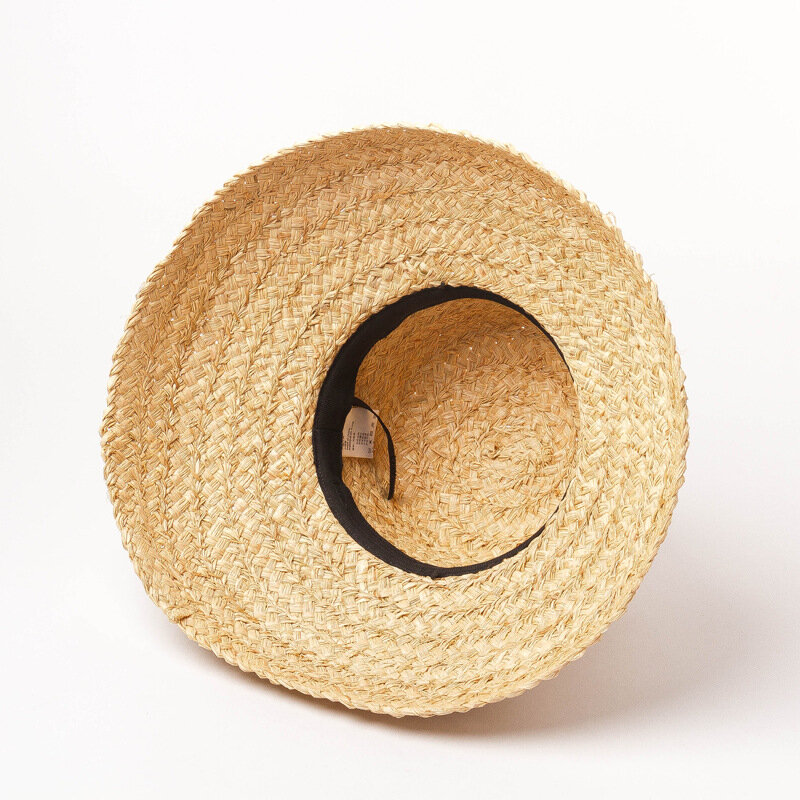 Topi rafia tepi lebar wanita Fashion topi pantai liburan datar atas topi jerami musim panas topi matahari wanita UV topi Bucket grosir