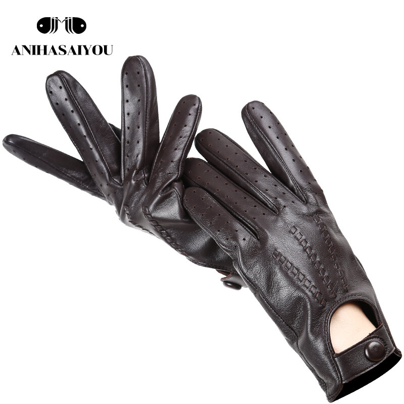 Ekskluzywne rękawiczki męskie z owczej skóry, wygodne miękkie męskie skórzane rękawiczki, wielokolorowe modne rękawiczki do ekranów dotykowych-2003