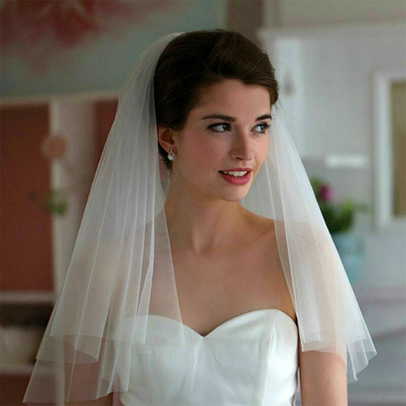 Proste krótkie tiulowe welony ślubne tanie 2021 biały Ivory welon ślubny dla panny młodej na akcesoria ślubne Mariage