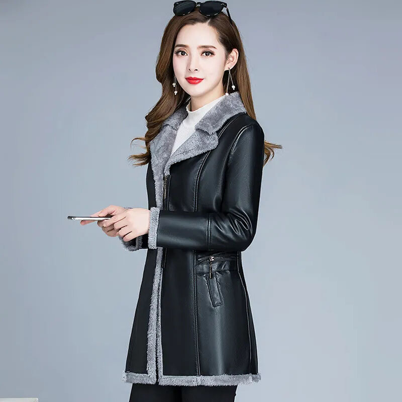 Плюшевая мягкая меховая женская одежда, средней длины, новинка зима 2024, женское свободное и теплое пальто