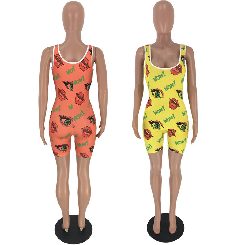 새로운 2020 패션 여성 Jumpsuit 섹시한 여성 인쇄 Playsuit 여성 Rompers 여름 민소매 비치 캐주얼 여성 의류