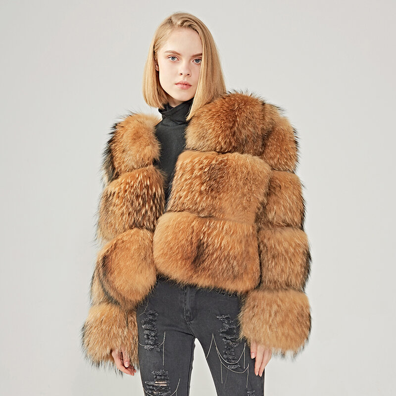 女性のための本物のアライグマの毛皮のコート,新しい冬のコレクション,ふわふわ,ジャケット,卸売