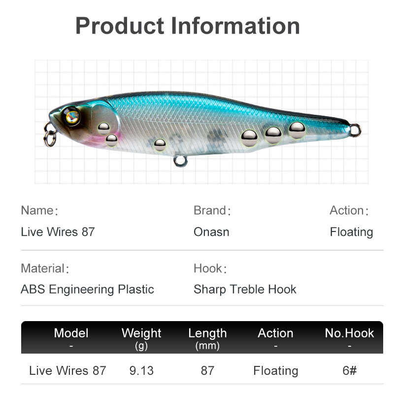 LEYDUN-SEÑUELOS DE pesca de superficie flotante, cebos duros de agua salada, Wobbler de lubina, cable vivo de 87mm