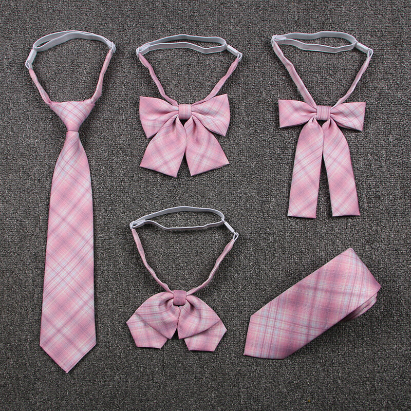 Jednolita muszka różowy krawat w kratę japoński JK Plaid muszka uczeń krawat dziewczyna uważność muszka akcesoria