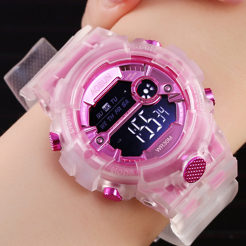 UTHAI CE35 zegarek sportowy dla dzieci dla dziewcząt chłopcy nastolatki Kid cyfrowe zegary elektroniczne zegarek przezroczysty galaretki wodoodporny pływać