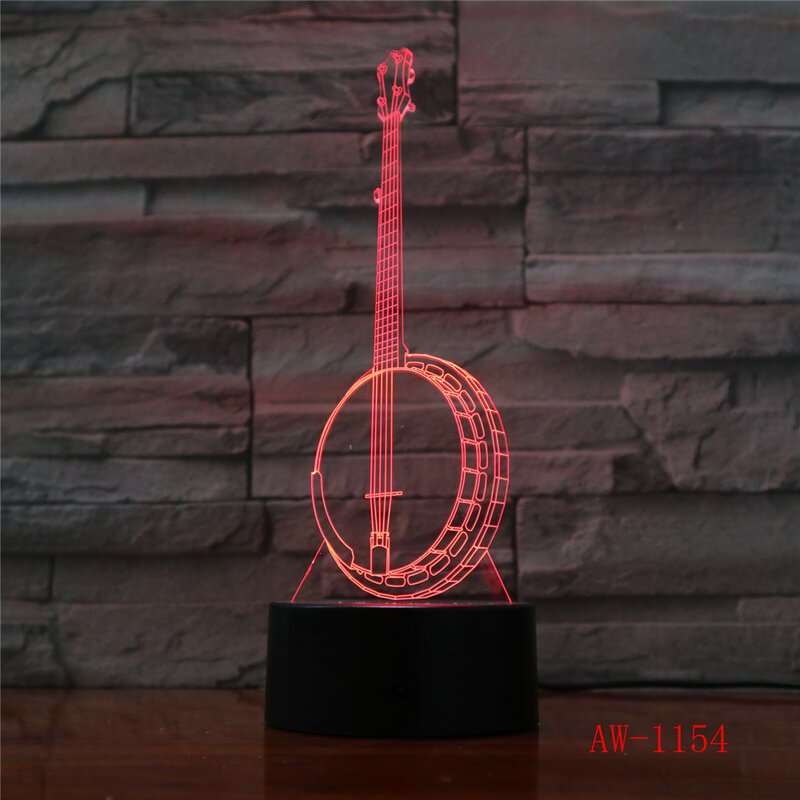 Banjo-Lámpara Led 3D para niños, 7 colores que cambian, luz nocturna creativa, modelado, escritorio, instrumentos musicales, decoración del hogar, 1154