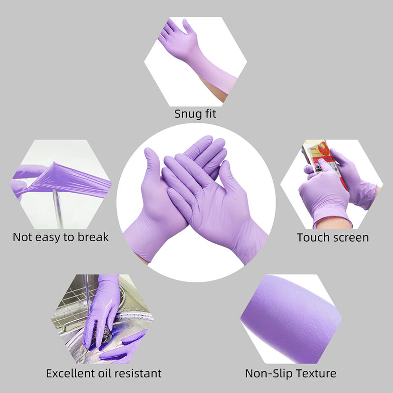 Rękawice nitrylowe 10 sztuk/paczka fioletowy Food Grade wodoodporne gospodarstwa domowego mechanik rękawice laboratoryjne jednorazowe nitrylowe rękawice ochronne