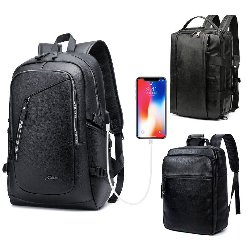 Кожаный рюкзак из искусственной кожи для путешествий, мужской рюкзак для ноутбука, 15,6 дюймов, Мужская водонепроницаемая сумка для ноутбука,...