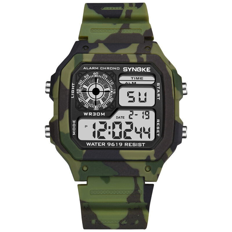 Synoke-子供用スポーツ腕時計,ミリタリー,耐水性,多機能カモフラージュ腕時計