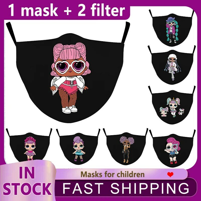 Face Masks Reusable Mask Child Cute Doll Cartoon Printed Mask Washable Fabric Masks for Kids Mouth Mask Breathable Mascarilla