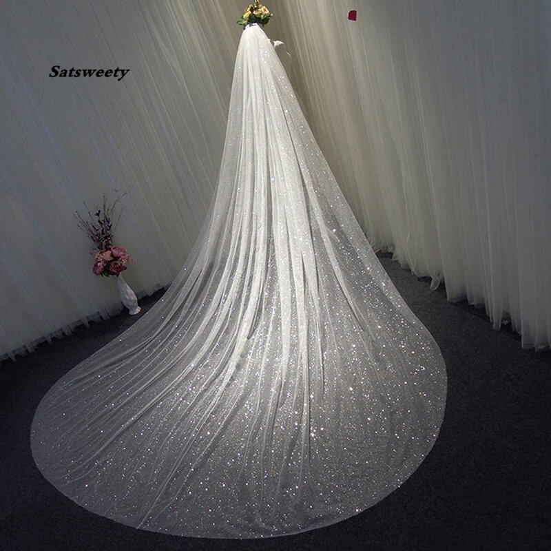 Sparkly Bling Bling Bridal Wedding Veils Bridal Veils Long Cathedral Length Sequined Beads Bride Veil With Free Comb