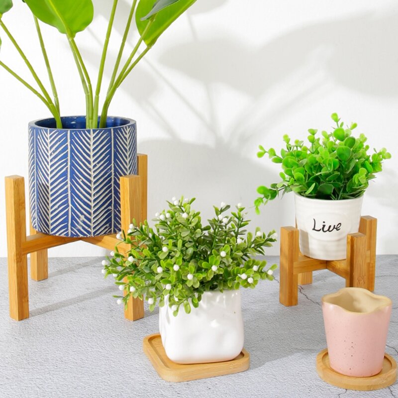 4本足の木製植木鉢ホルダー,植物と多肉植物の植木鉢ベースのディスプレイ,ホームガーデンパティオの装飾棚