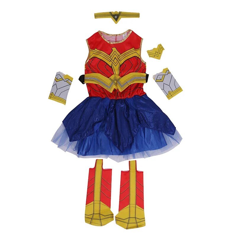 Kostum Wonder Girl Kostum Halloween Cosplay Superhero Berdandan Anak-anak untuk Anak-anak