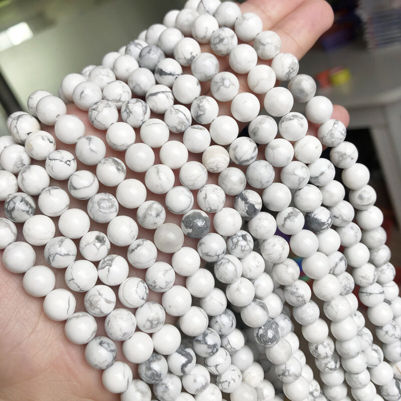 Cuentas redondas de howlita blanca y turquesas, cuentas sueltas de 15 ", hilo de 4, 6, 8, 10 y 12 MM, tamaño a elegir para la fabricación de joyas, accesorios de bricolaje