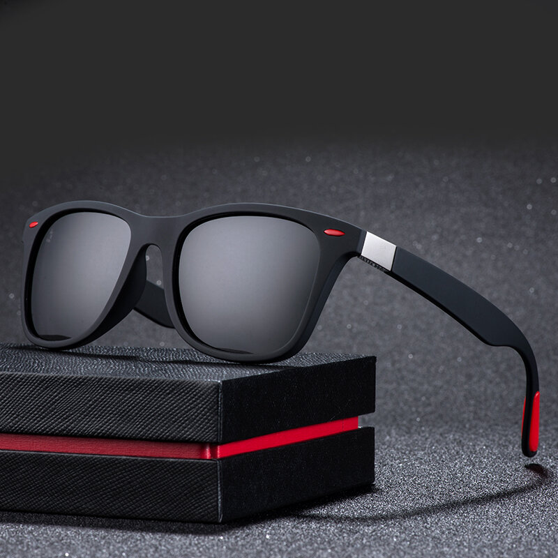Kacamata hitam terpolarisasi pria dan wanita, lensa mata desain kotak untuk berkendara UV400