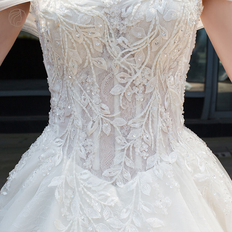 Роскошные трапециевидные Свадебные платья на заказ, Сетчатое атласное кружевное платье с бисером, свадебное платье до пола, корсет со шлейфом для часовни