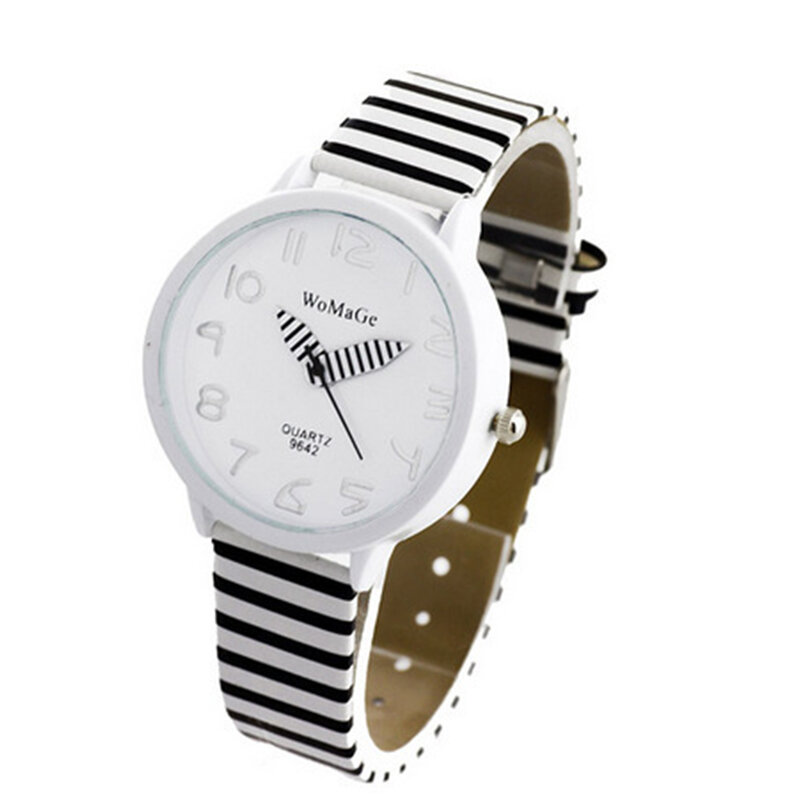 Mode Armbanduhr Frauen Mode Farbe gestreiftes Armband rundes Gehäuse lässig Quarz analoge Armbanduhr gestreiftes Kunstleder