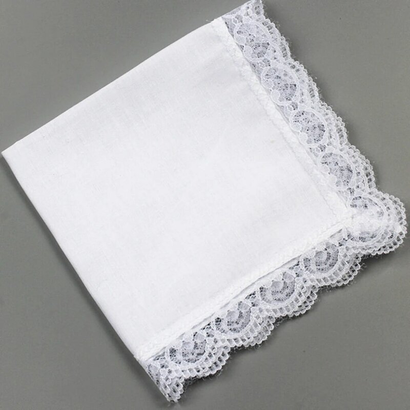 Pañuelo de encaje de algodón blanco para mujer, pañuelos de fiesta, boda, Vintage, 5/10 piezas