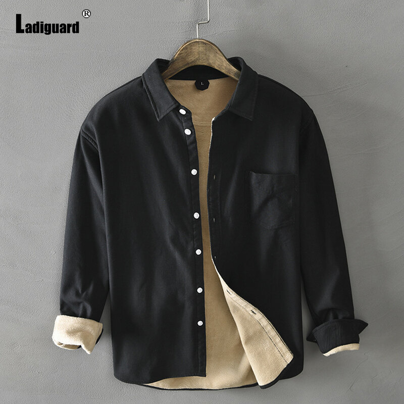 Harajuku-camisas gruesas de felpa para hombre, blusa de talla grande para mantener el calor, blusa básica con cuello Lepal, ropa de calle informal de terciopelo, 2022